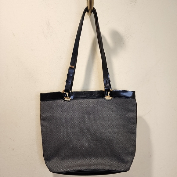 GENNY Black and Gray  Vintage Leather and Canvas Tote Bag - Picture 9 of 16